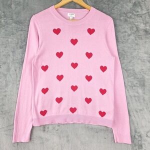 J Crew Sweater Womens Large Pink Teddie Heart Love Pullover Preppy Casual Cotton